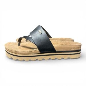 Reef Women's Cushion Sol Hi Black Tan Platform Wedge Vegan Sandal Slide Size 9